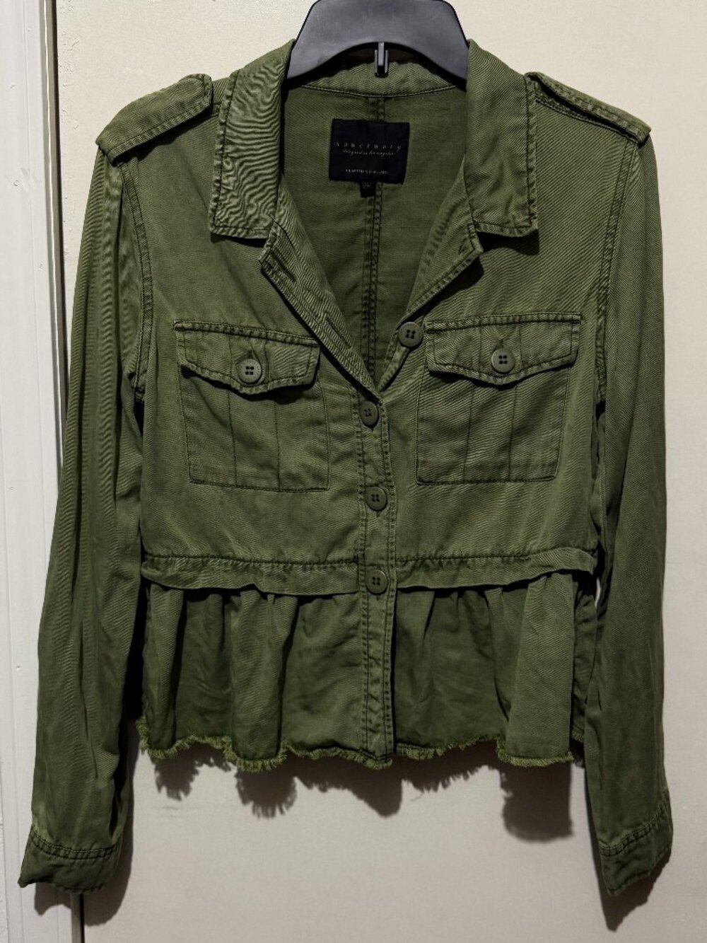 Sanctuary Olive Green Utility Peplum Raw Hem Jacket - XS - Picture 2 of 9